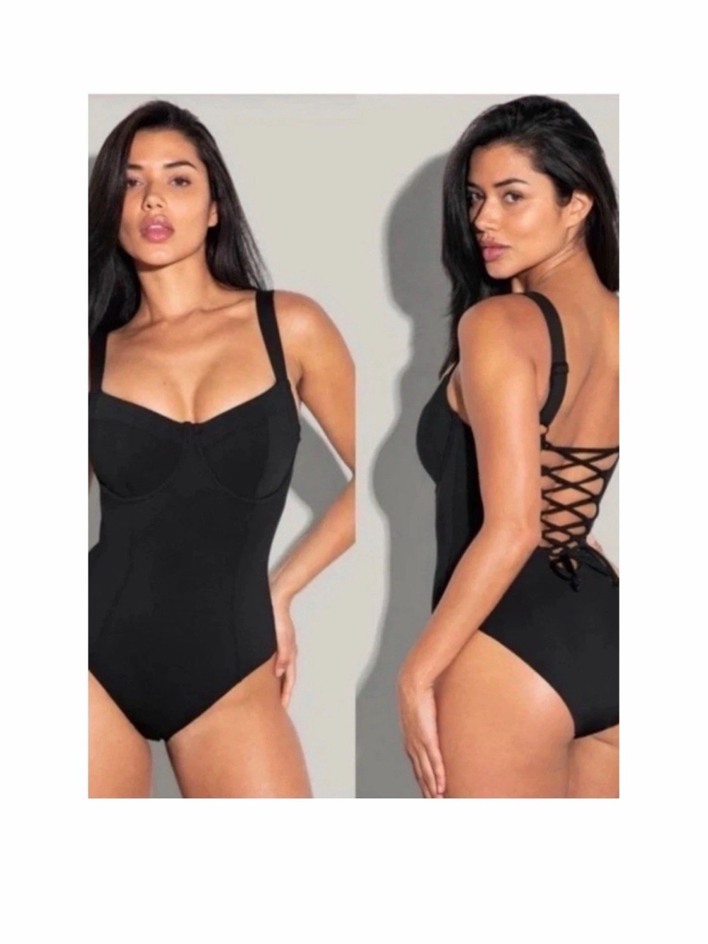 Ta3 Black Lace-Up One-Piece Swimsuit with Supportive Cups